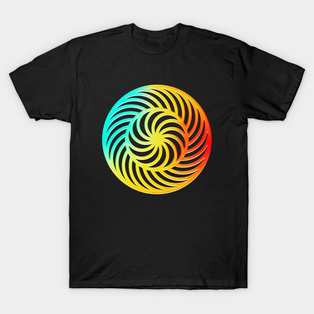 Neon Geometric Glyph Mandala Sigil Rune Sign Seal Cyan Red and Yellow  -  092 T-Shirt by Holy Rock Design